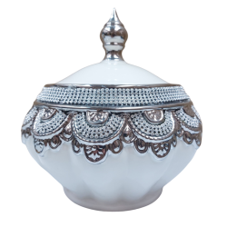 Sopera Porcelana Obatala 21 x 23 cm Diamantes (Blanco con plateado)
